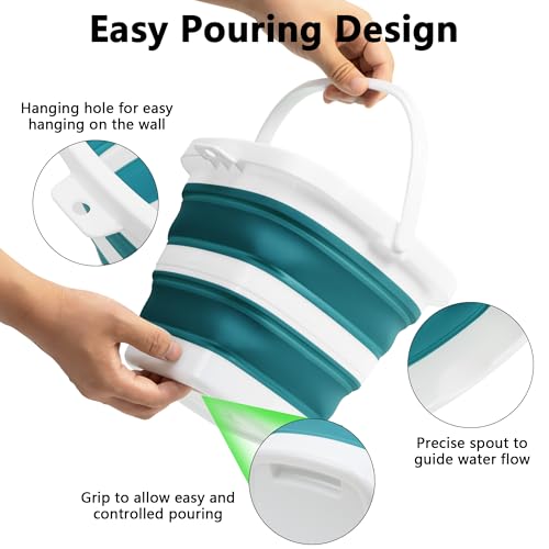 Tiawudi Teal Blue Collapsible Bucket - 1.32 Gallon Portable Mop Tub