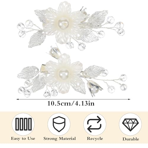 Pearls Flower Hair Clips Rhinestone Bridal Hair Pins 2 Pack