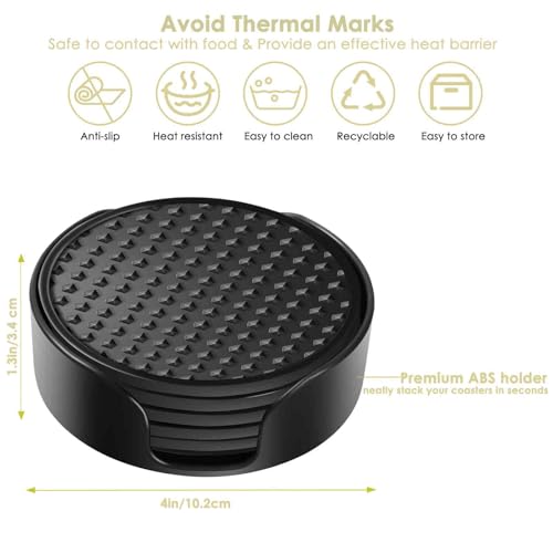 Silicone Coasters Set with Holder - Non-Slip Round Drink Mats
