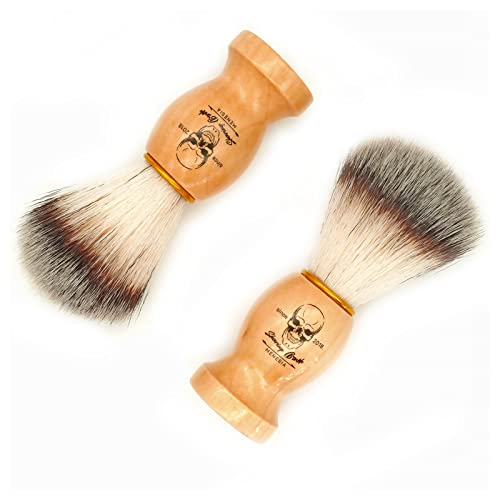 Menesia Wood Handle Shaving Brush with Synthetic Nylon Hair and Skull Design