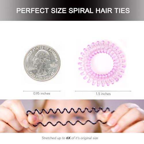 Purple Spiral Hair Ties 20 Pcs, No Crease Waterproof Coil Hair Elastics
