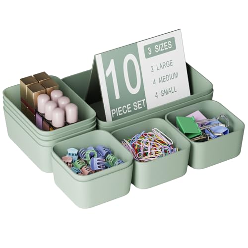 Homhut Green Drawer Organizer Bins 10 PCS for Makeup & Office