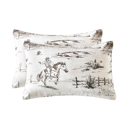 Western Pillow Cases Set of 2 - Rustic Cowboy Design, 20x26 Inches, Beige Brown