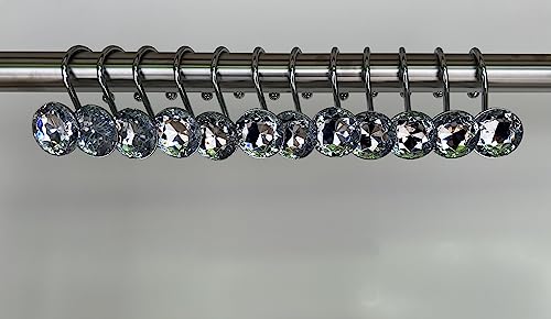 Tike Smart PerfectFit Shower Curtain Hooks - 12 Pack, Chrome & Clear Rose Cut Gem