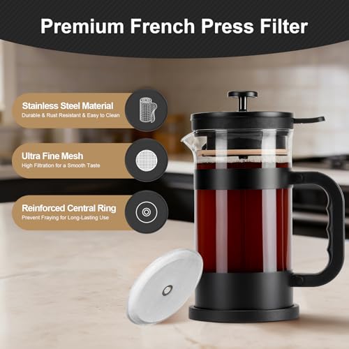 Premium Stainless Steel French Press Filter Replacement - 6 Packs