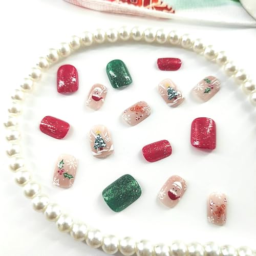 Christmas Press on Nails Short Square False Nails Winter Holiday Design