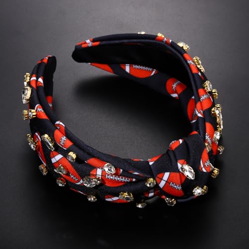 Mokkia Rhinestone Football Headband for Women - Wide Knotted Hairband