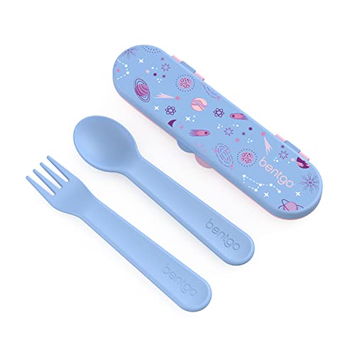 Bentgo Kids Lavender Galaxy Plastic Utensil Set with Fork & Spoon, Travel Case