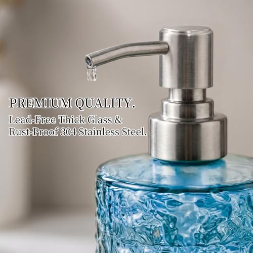 Hutalecho Blue Glass Soap Dispenser 13oz Refillable Bathroom & Kitchen Decor