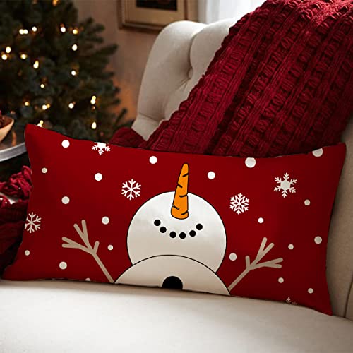 Merry Christmas Snowman Pillow Cover 12x20 A-87 | Holiday Decor