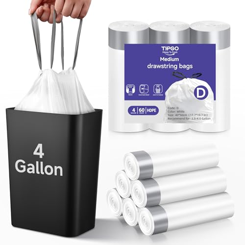 4 Gallon Drawstring Trash Bags - Strong White Bin Liners (60 Count)