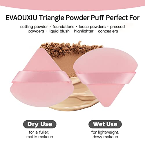 EVAOUXIU Triangle Powder Puff Set - Soft Velour Makeup Sponge for Foundation & Setting Powder, Pink (2 Pcs)