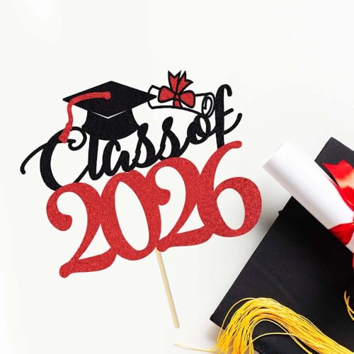 Class of 2026 Graduation Cake Topper - Glitter Cap Decoration