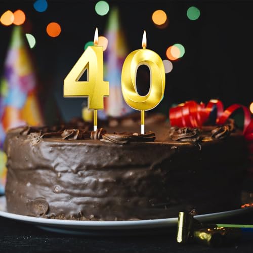Karyllena 40th Birthday Candles - Gold Number Cake Topper, 2 Pcs