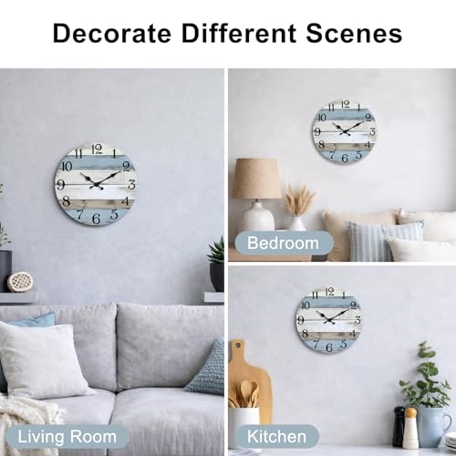JoFomp 6 Inch Wooden Wall Clock - Silent Coastal Rustic Decor for Living Room Bedroom Kitchen