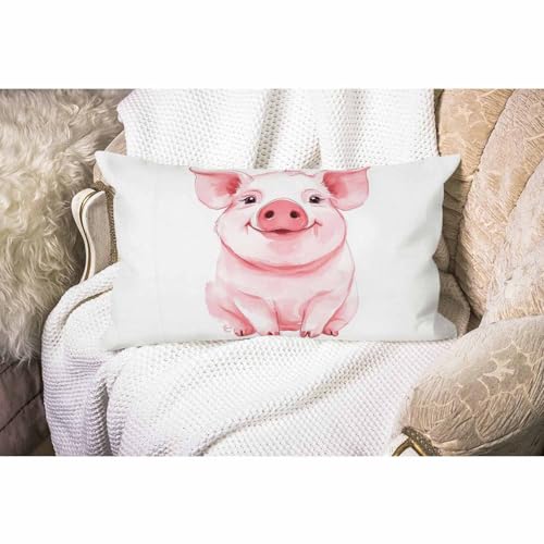 Smooffly Watercolor Pig Throw Pillow Cover, 12x20 Inch Cotton Linen Cushion