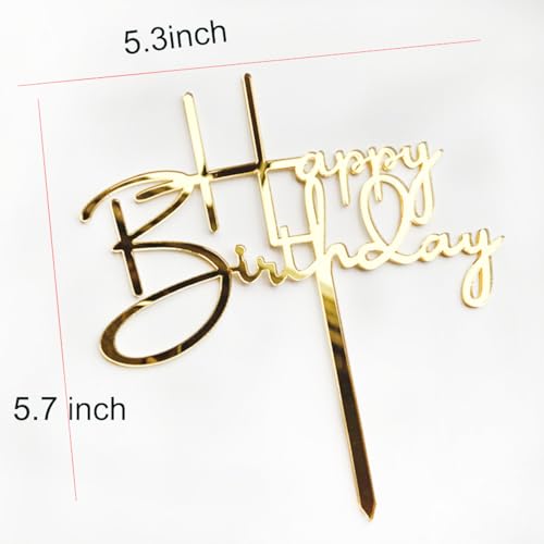 Gold Happy Birthday Cake Topper - Elegant Acrylic Decoration