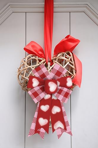 Valentine's Day Wreath Bows - 2 Pack Red Buffalo Plaid & Heart