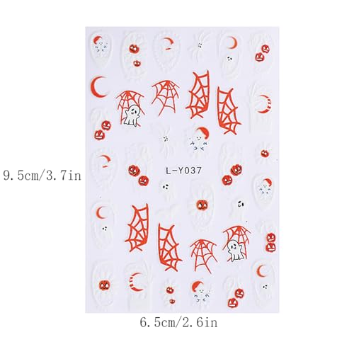 WULIUFLY 6 Sheets Halloween 3D Self-Adhesive Nail Art Decals Ghost Skull Pumpkin