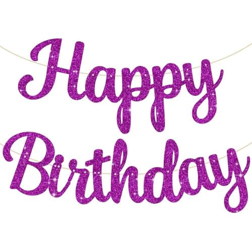 Happy Birthday Banner - Glitter Purple Party Decorations for Women