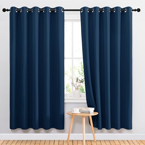 NICETOWN Blackout Curtains, Thermal Insulated Grommet Drapes, Dark Blue, 70x72