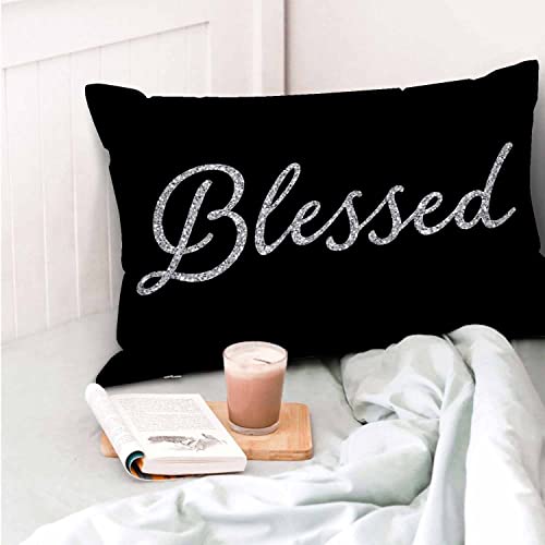 Mugod 20x30 Inch White Throw Pillow Cover with Blessed Text - Rectangular Lumbar Cushion for Sofa & Home Decor, Pack of 1