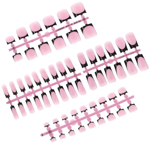 Black French Tip Press On Nails Medium Square Fake Nails Kit 60 Pcs