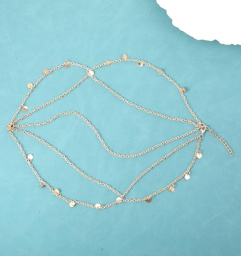 Gold Head Chain Sequin Boho Layered Hair Piece for Women