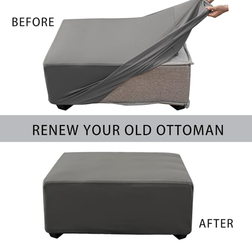 Light Gray Rectangular Ottoman Cover | Stretch Slipcover with Nonslip Bottom