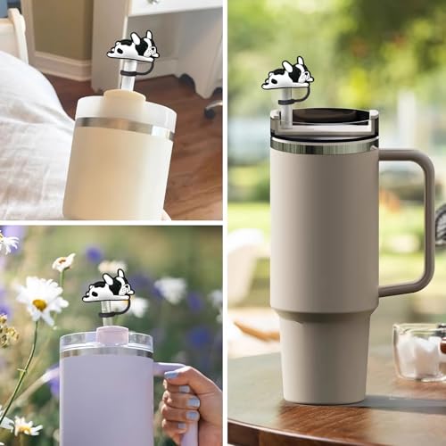 Bulldog Straw Toppers for Stanley Cups 4 Pcs Silicone Straw Covers