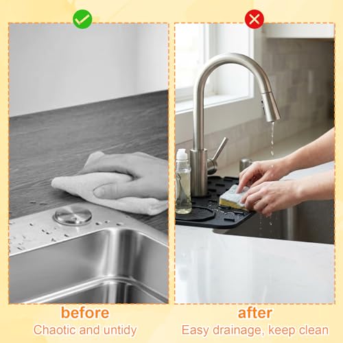 Silicone Kitchen Sink Faucet Mat - 2 Pack Splash Guard & Drain Tray