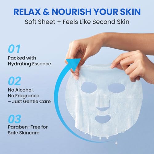 Liyawudo Hydrating Face Mask Set 9-Pack Sheet Masks with Green Tea, Sakura & Charcoal