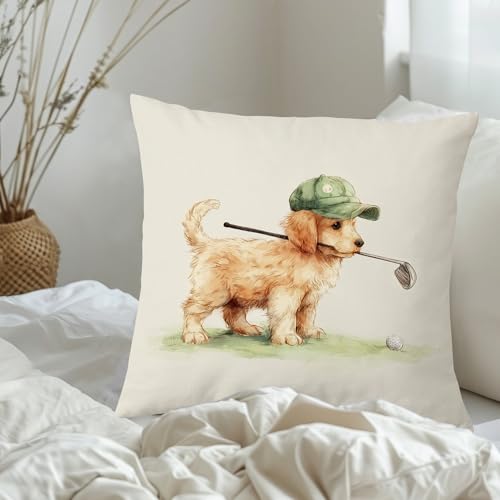 Funny Golf Golden Retriever Pillow Cover 18x18 - Golf-5