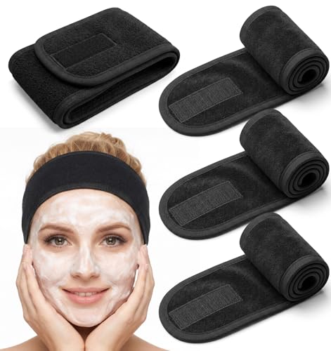 ValueBargain 4-Pack Black Spa Headbands for Facials and Makeup