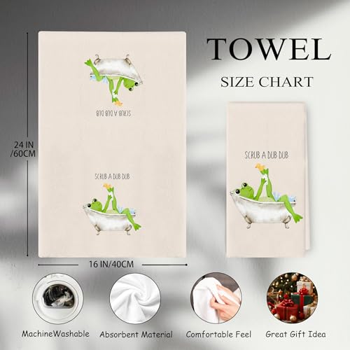 Beige Cute Frog Hand Towels - 16x24 Microfiber Kitchen & Bath Decor