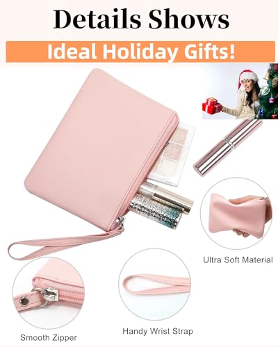 2 Pack Small Zipper Pouch Wristlet Wallet & Mini Makeup Bag