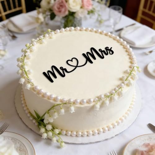 Mr & Mrs Black Acrylic Wedding Cake Topper | Elegant Engagement Decoration