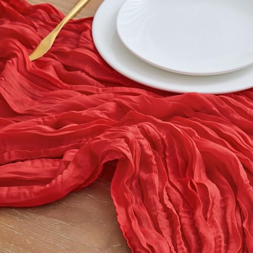6 Pack Red Cheesecloth Table Runners - 10FT Rustic Boho Holiday Decor