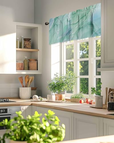 Abstract Marble Window Valance Teal Gradient Agate Short Curtain 54x18in