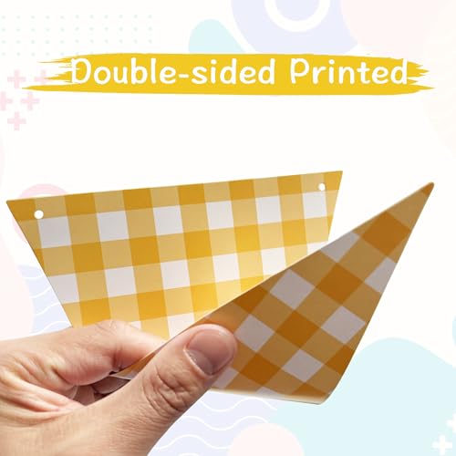 VILIFEVER Yellow Gingham Banner for Picnic, BBQ Party Decorations