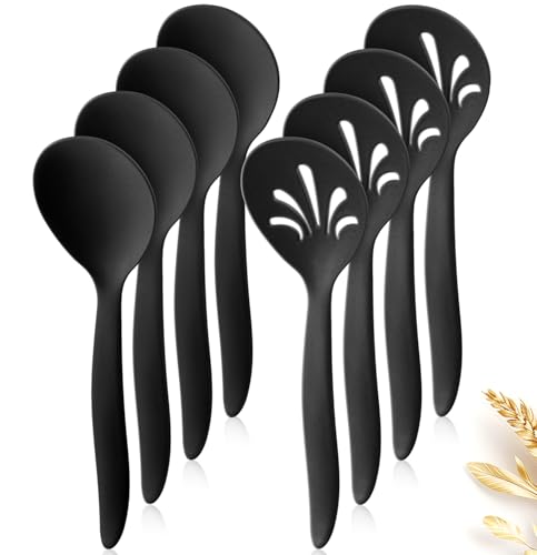 8-Pack 10" Reusable Wheat Straw Serving Spoon Set - Black Serving Utensils
