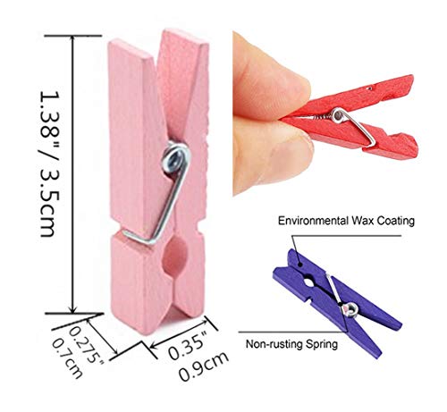 DurReus Pink Tiny Clothespins Set with Twine - 50 Pack for Photos & Crafts
