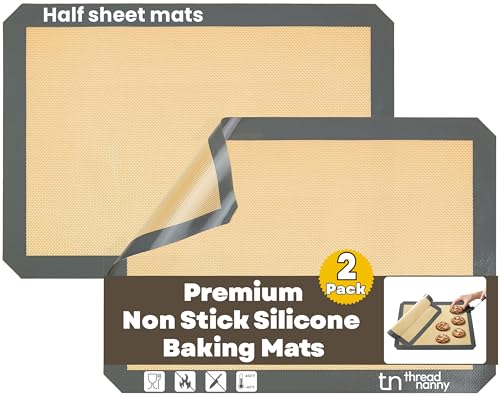 ThreadNanny Silicone Baking Mat, 2-Pack Half Sheet 16.5 x 11.6 Non-Stick Liner