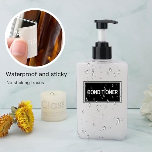24PCS Waterproof Bathroom Labels for Soap & Shampoo Dispensers