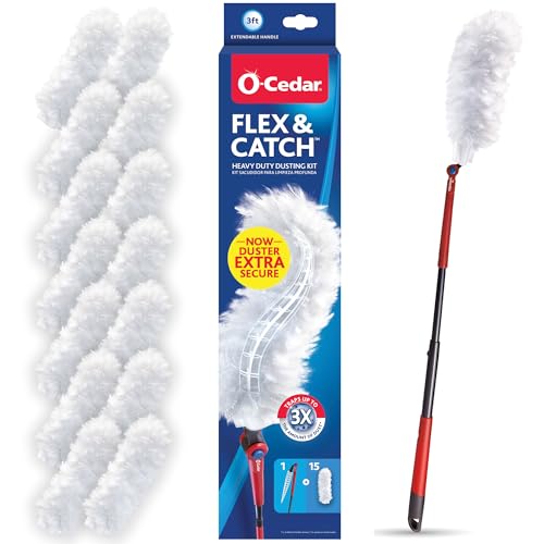 O-Cedar Heavy Duty Dusting Kit with 15 Refills & Extendable Handle — Traps 3X More Dust