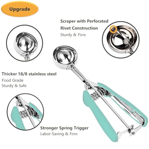 LLESCA #100 Stainless Steel Cookie Scoop, 2 Tsp Mint Non-Slip Handle