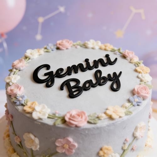 Gemini Baby Cake Topper - Black Acrylic Zodiac Decoration