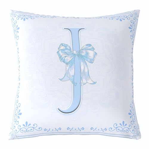 Blue J Throw Pillow Cover 16"x16" - Watercolor Floral Bow Design