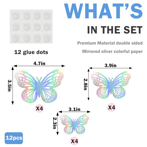 12PCS Iridescent Butterfly Cupcake Toppers for Parties