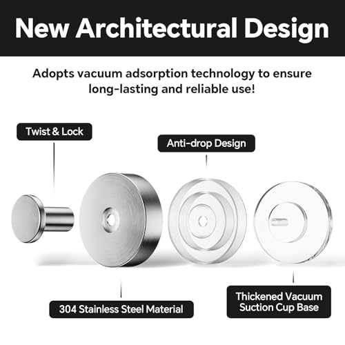 Heavy Duty Suction Cup Hooks for Bathroom - 4 Pack, Brushed Nickel